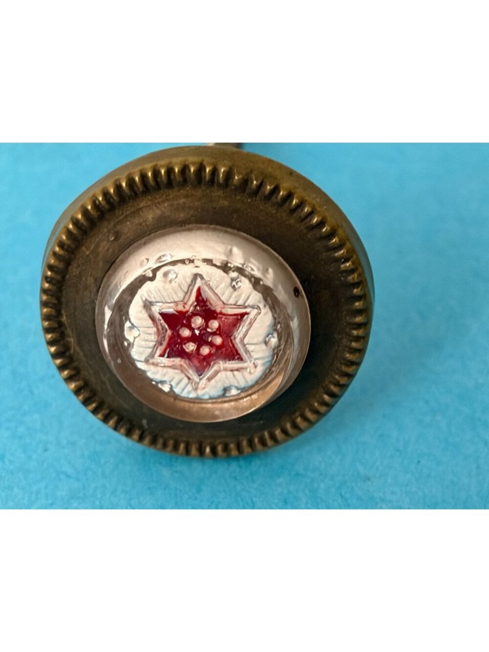 Antique Victorian Red Star Picture Hanging Nail Sulfide Glass Screw back